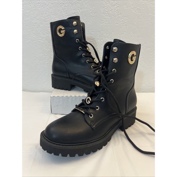 Guess Shoes - GBG Los Angeles GUESS Black Combat Moto‎ Biker 8M Bling Lug GB Packers Side Zip